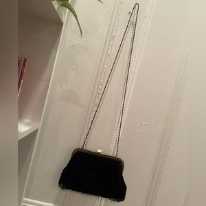 evening fringe clutch with strap